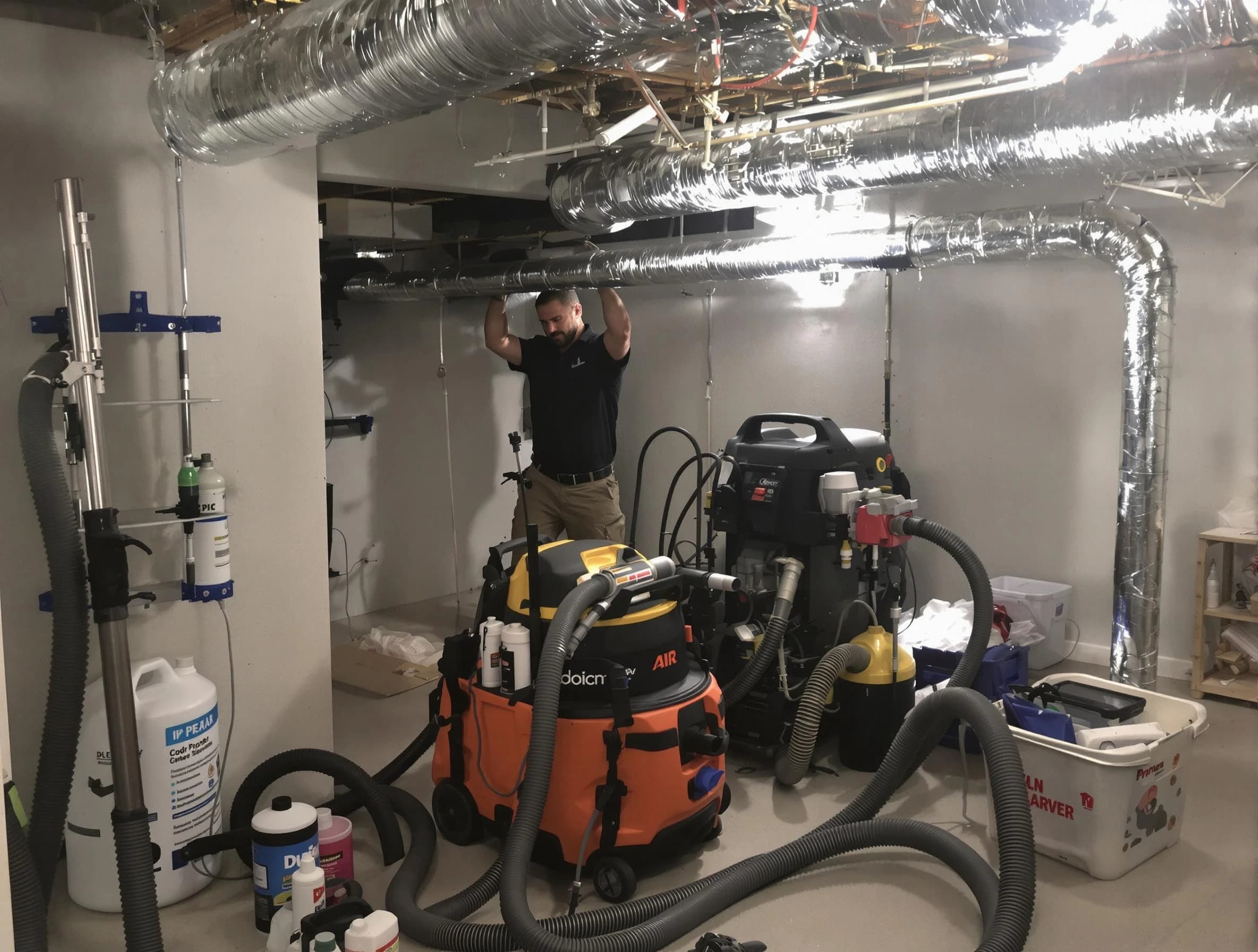 Moon Air Duct Cleaning specialist performing professional mold removal from air ducts using safety equipment in Moon