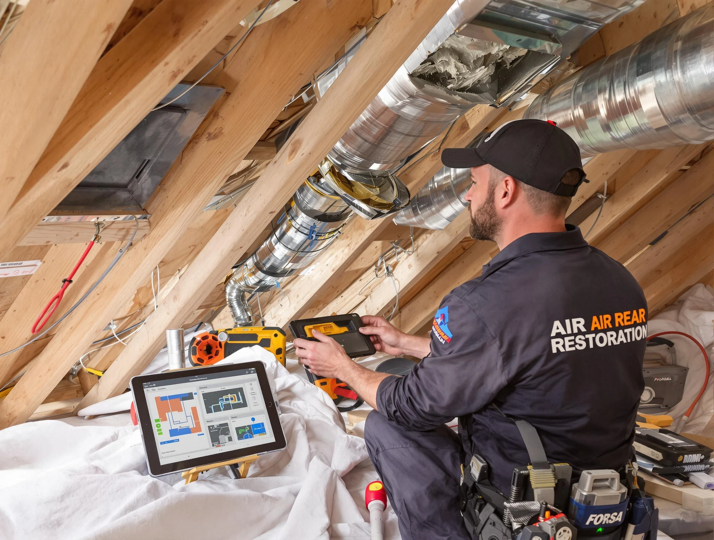 Moon Air Duct Cleaning technician performing precise duct repair work in Moon