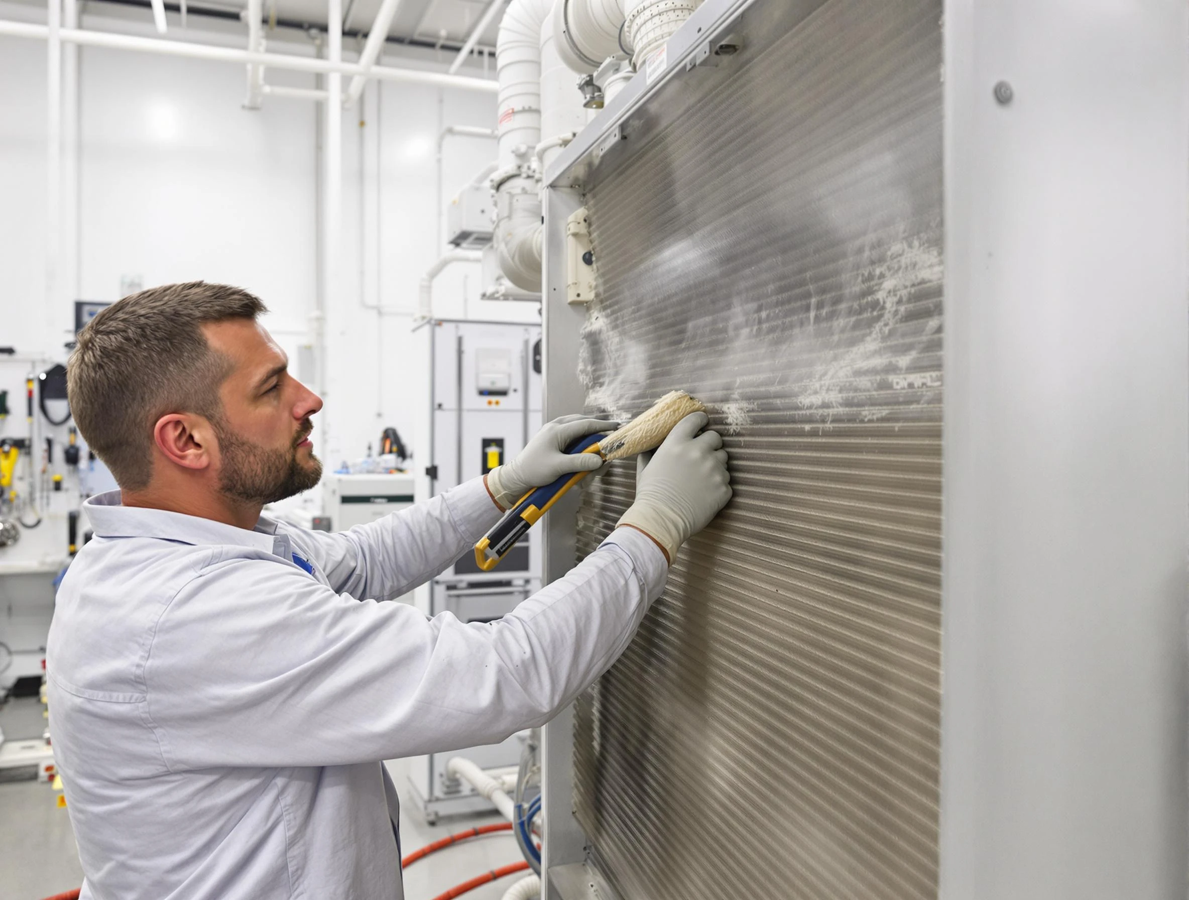 Moon Air Duct Cleaning technician performing precision commercial coil cleaning at a Moon business