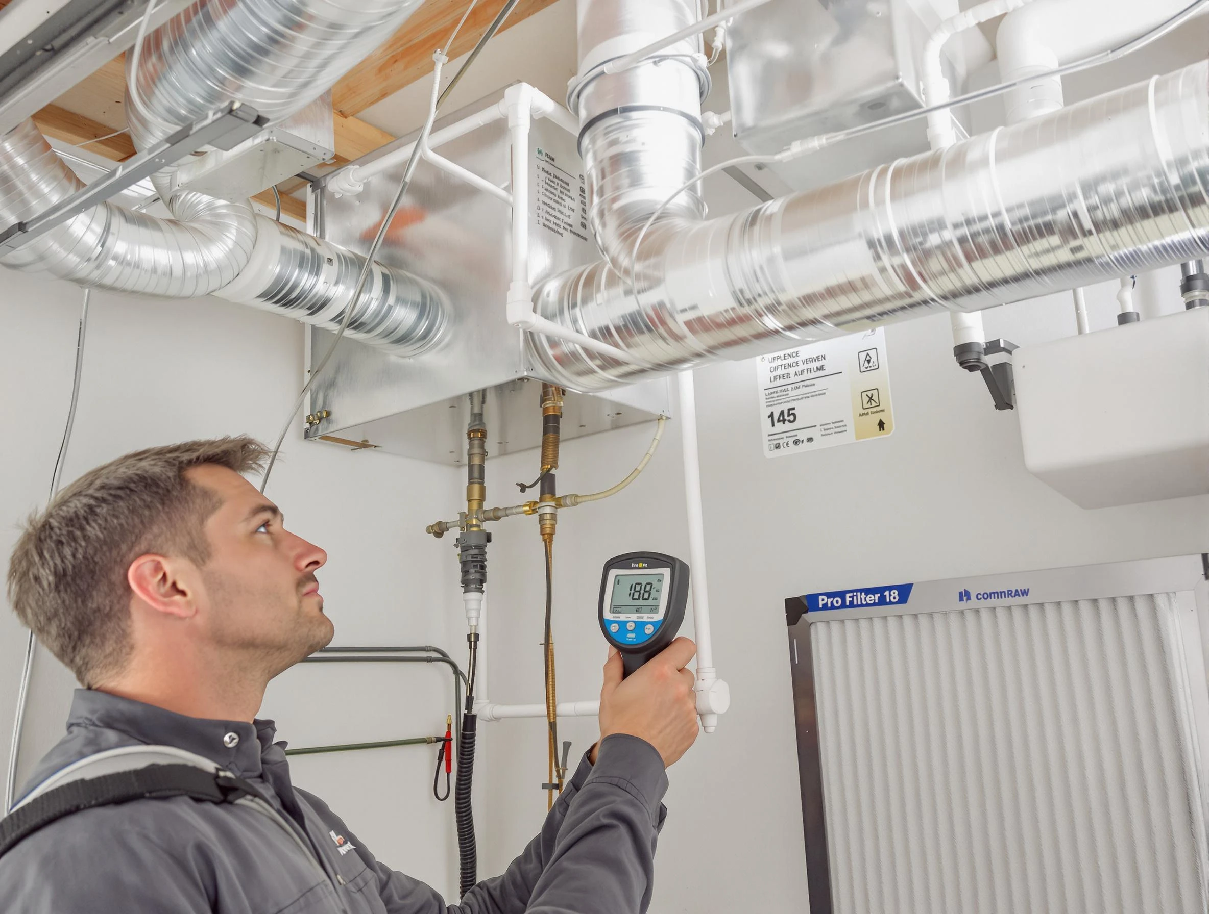 Moon Air Duct Cleaning expert conducting detailed filter system inspection using diagnostic tools in Moon
