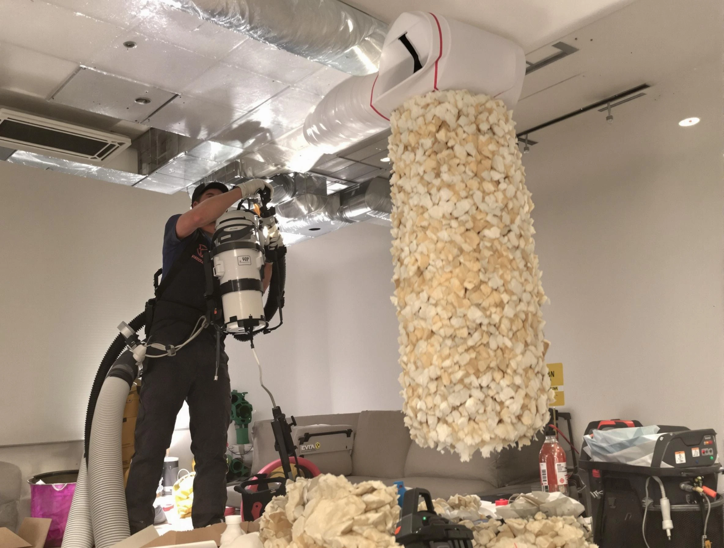 Moon Air Duct Cleaning technician performing precision vacuum insulation removal in a residential property in Moon